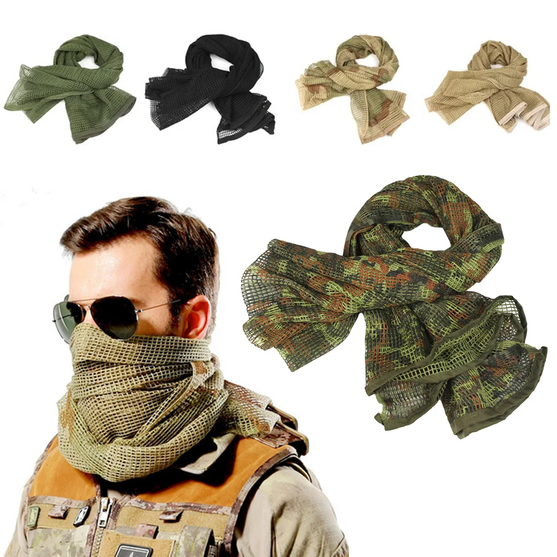 Новый хлопковый военный Камуфляжный Тактический сетчатый шарф снайперская Фата