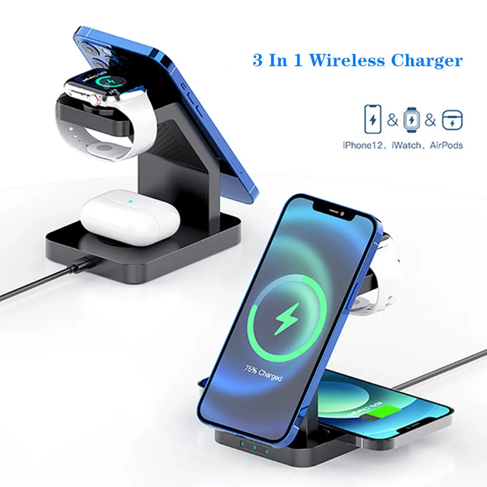 

Qi Magnetic Charger Wireless 3 In 1 For IPhone 12 Pro Max Mini Apple Watch/Airpods Pro Fast Charging Station Wireless Chargers