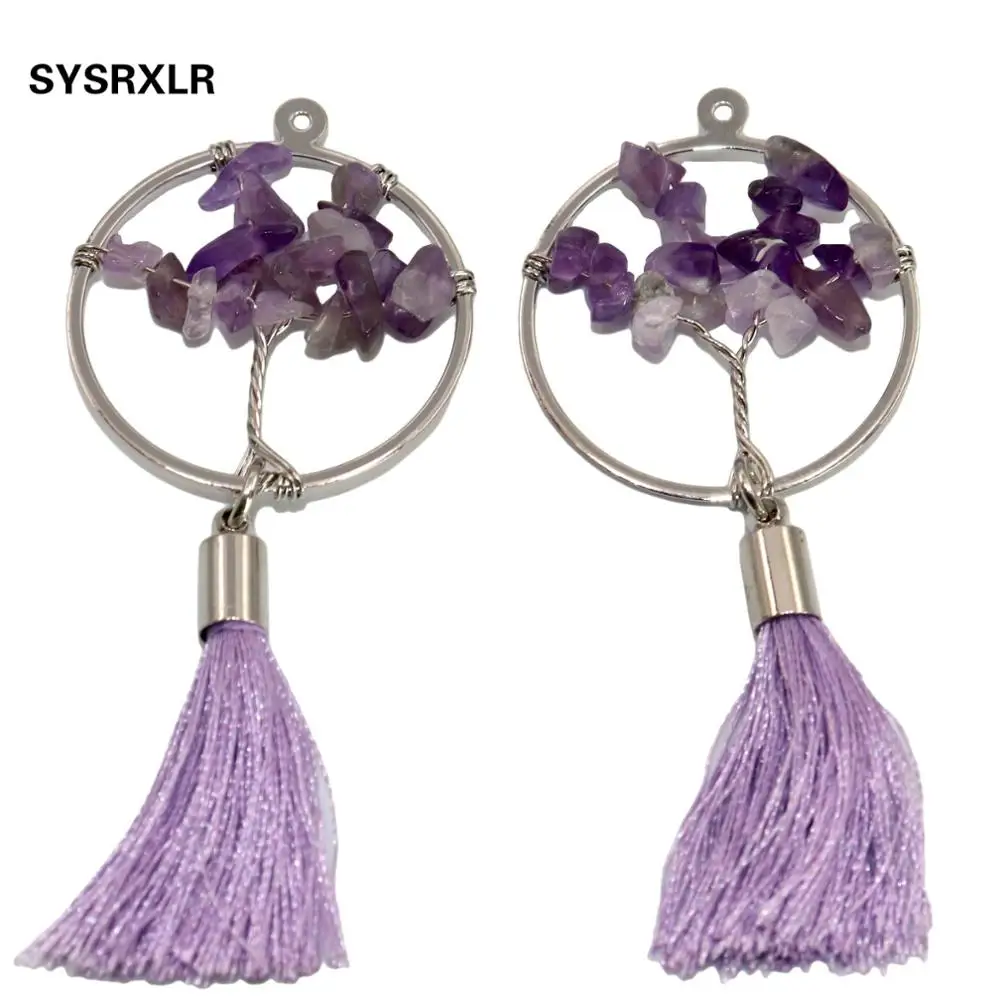 Подвеска в богемном стиле с кисточкой аметисты Агаты инкрустированное Древо