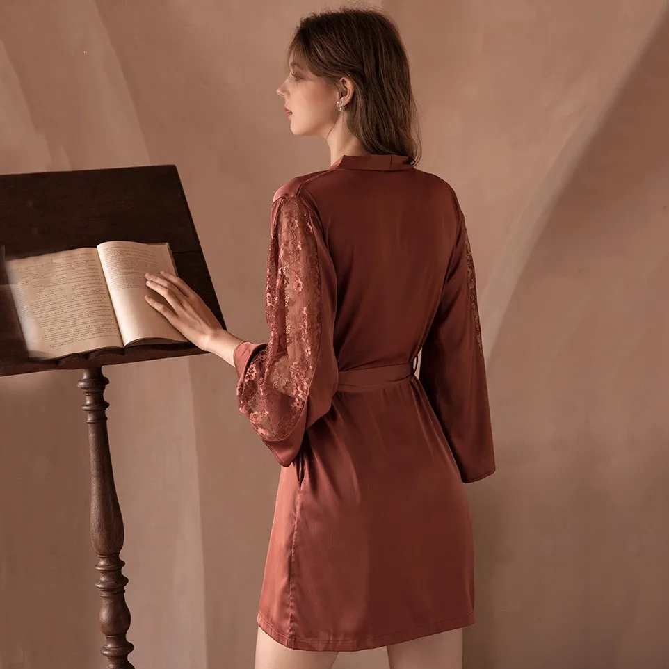 Sexy 2PCS Bridal Wedding Robe Suit Lady Sleepwear Nightdress Satin Kimono Bath Gown Nightwear Rayon Intimate Lingerie Home Wear