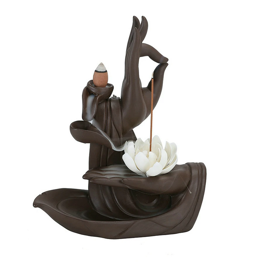 

Ceramic Smoke Backflow Incense Burner Holder Buddha Lotus For Home Decoration