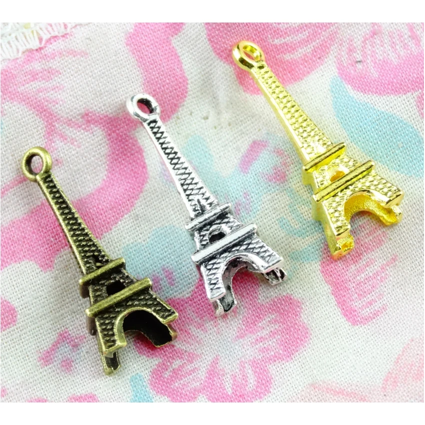 

24x8mm 100pcs Antique Silver Plated Antique Bronze Plated Gold Color Tower Handmade Charms Pendant:DIY for bracelet necklace
