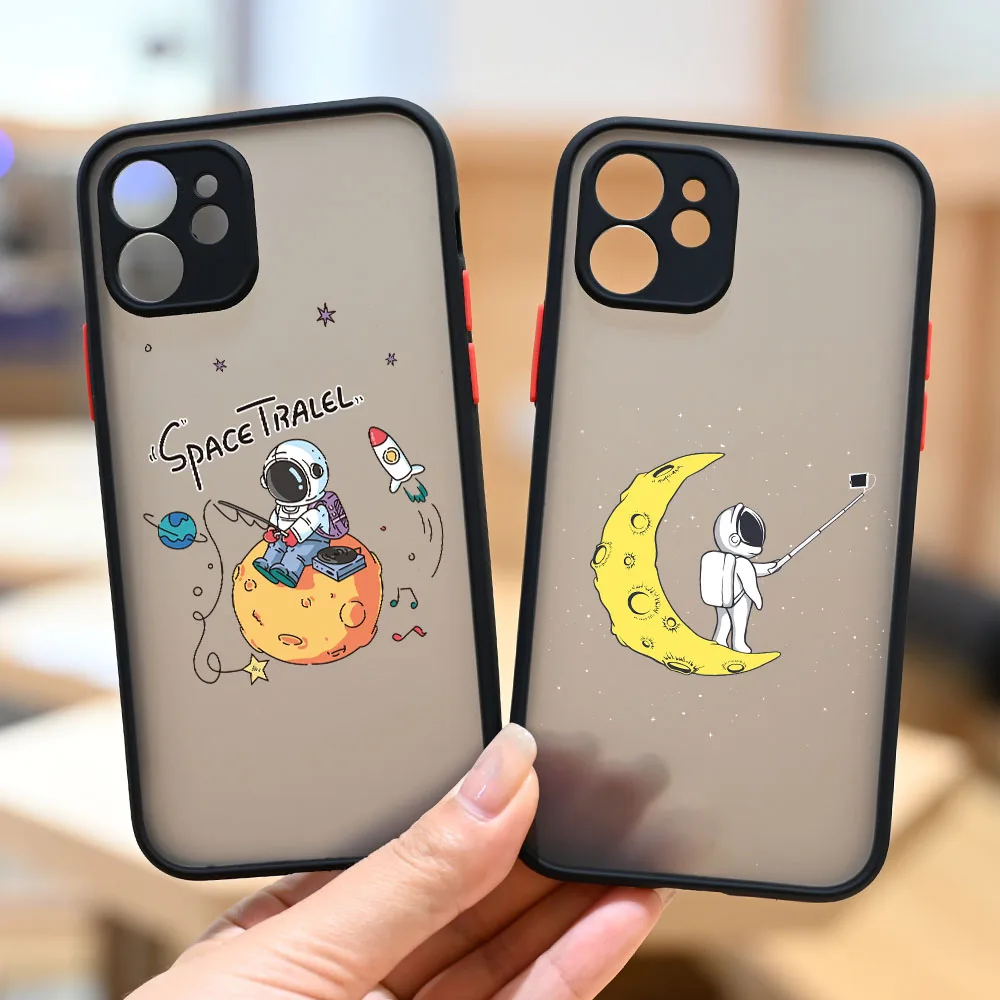 

Cute Space Astronaut Travel Pattern Shockproof Matte Phone Shell Case for iPhone 13 11 12 Pro Max XS XR 6 7 8 Plus Cover Fundas