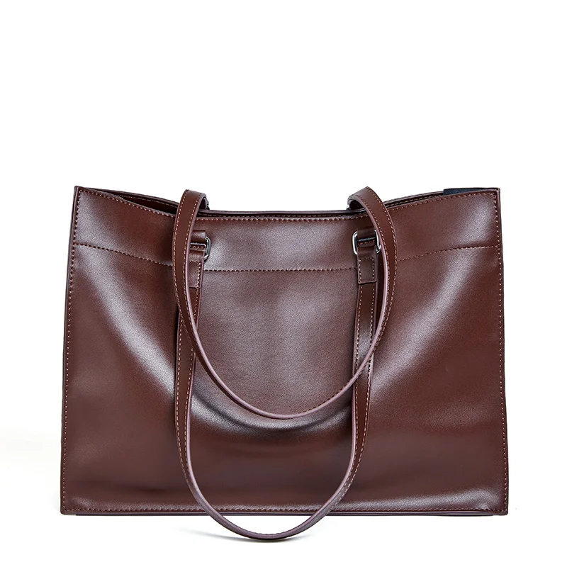 

Commuter Bag For Women Large Tote Shoulder Ladies Handbags Cowhide Split Leather High Quality Simple Design Famous Zipper