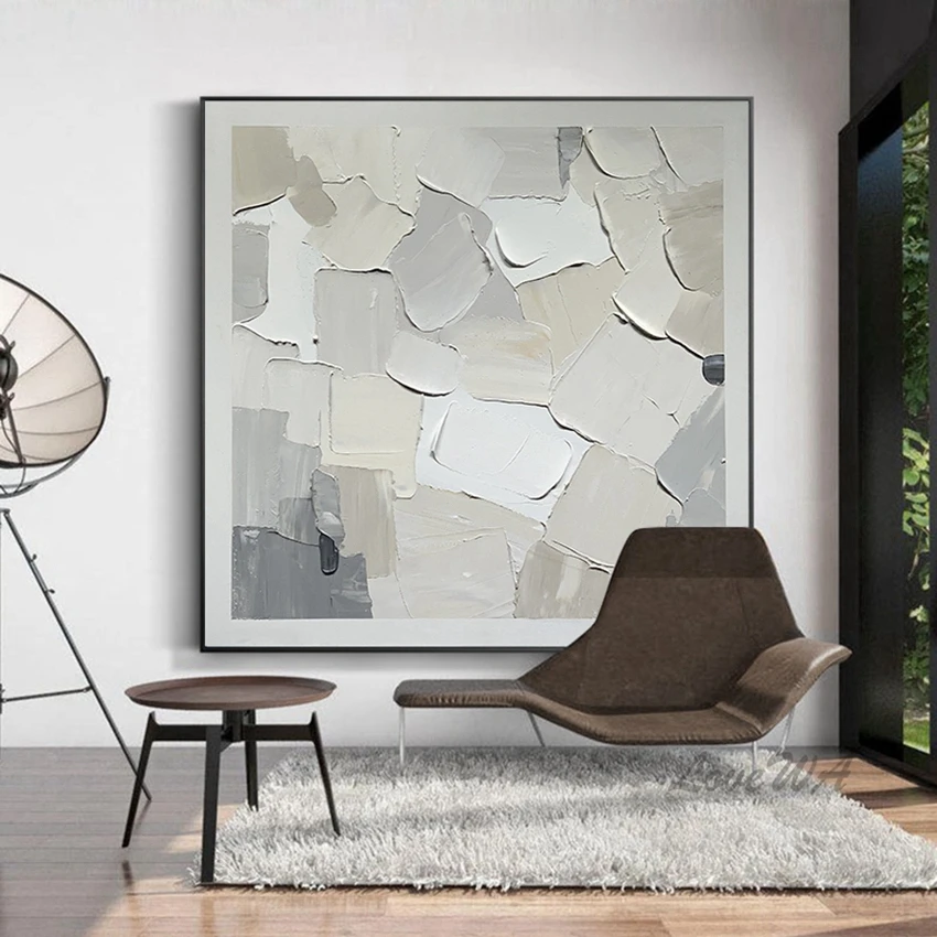 

Pure Handmade Gray Design Texture Acrylic Canvas Craft Art 1 Panel Set Abstract Oil Paintings Wall Picture Abstract Artwork