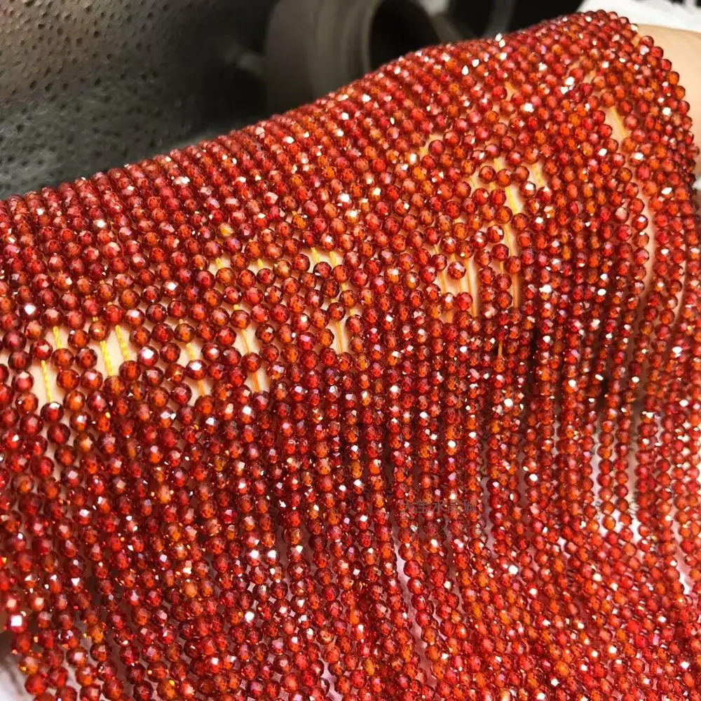 

deep orange red zircon round faceted 2/3/4mm 14" for DIY jewelry making loose beads FPPJ wholesale beads nature