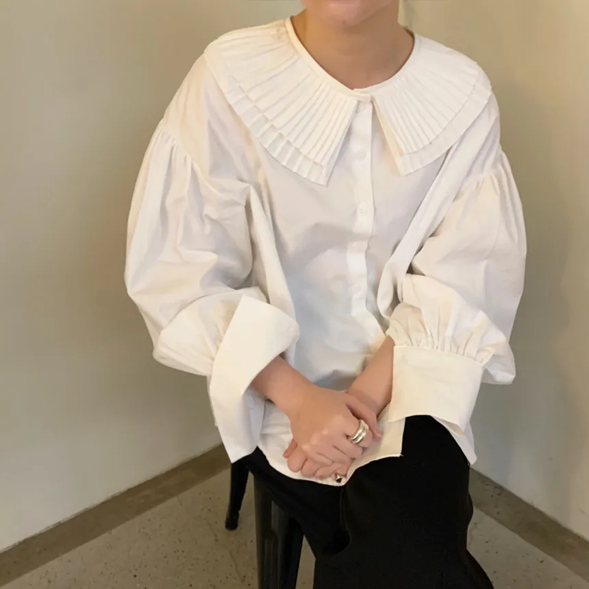 

Spring Korean Style Elegant White Shirt Femme 2021 New Autumn Chic Women Blouses Long Sleeve Lapel Loose Doll Tops Blusas