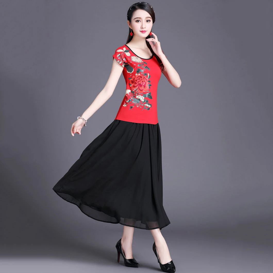 Новая модная китайская женская одежда красные зеленые черные белые женские топы