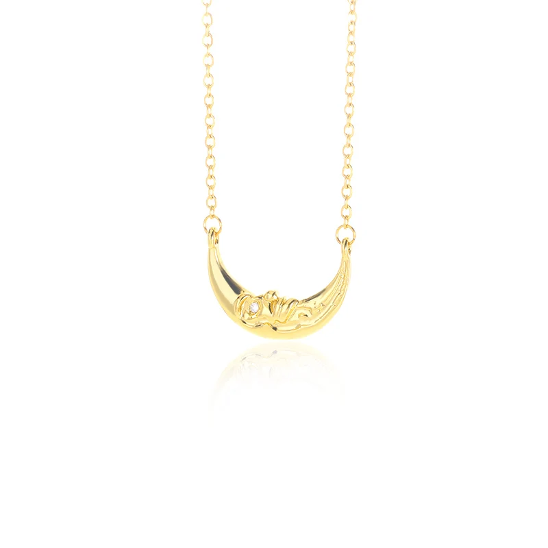 

Unique Crescent Necklace Gold Irregular Crescent Moon Face Pendant Necklace Adjustable Copper Chain Jewelry Gifts For Women Girl