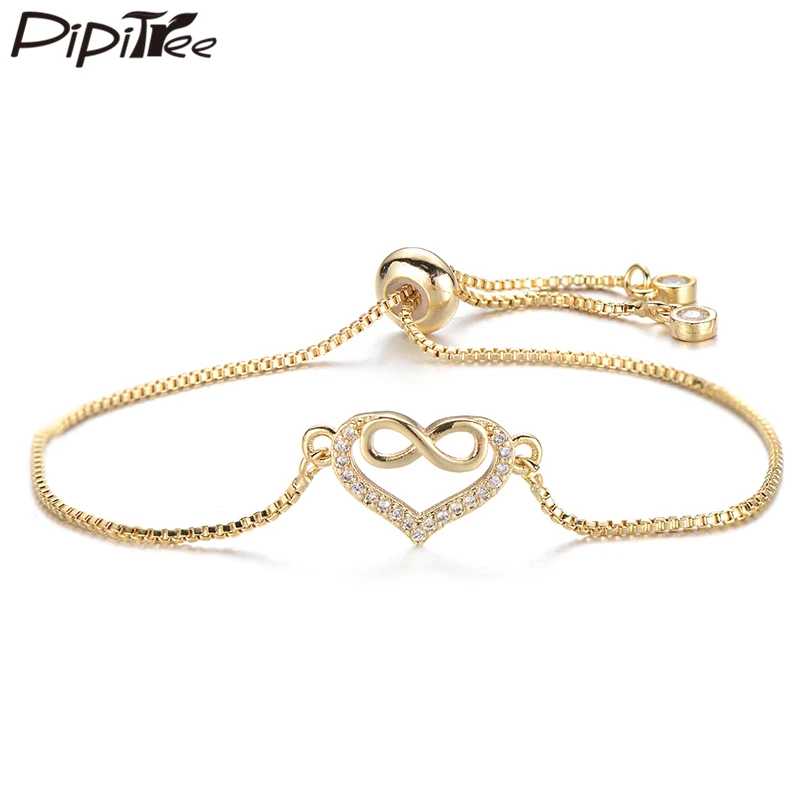 Женский браслет из циркония Pipitree изящный с бесконечным сердцем и регулируемой