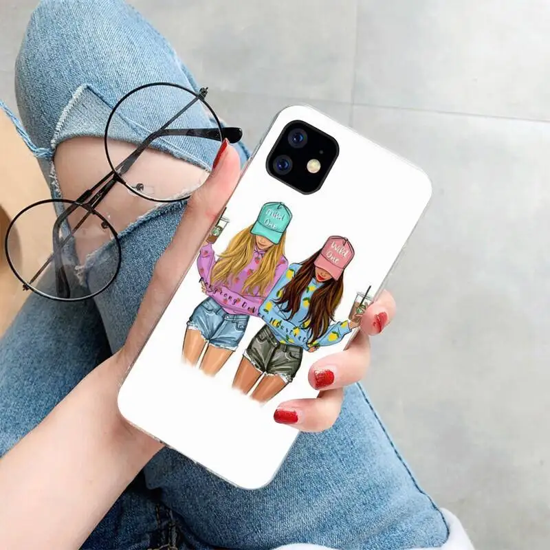 

HPCHCJHM Girls Brunette Blonde Best Friends BFF Matching Phone Case Capa for iPhone 11 pro XS MAX 8 7 6 6S Plus X 5S SE XR cover