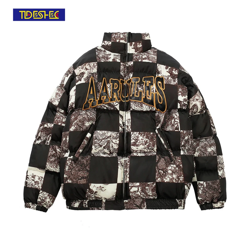 

Parka Jacket 2021 Men Letter Block Print Padded Jacket Harajuku Cotton Casual Jacket Coat HipHop Streetwear Graffiti Winter Warm