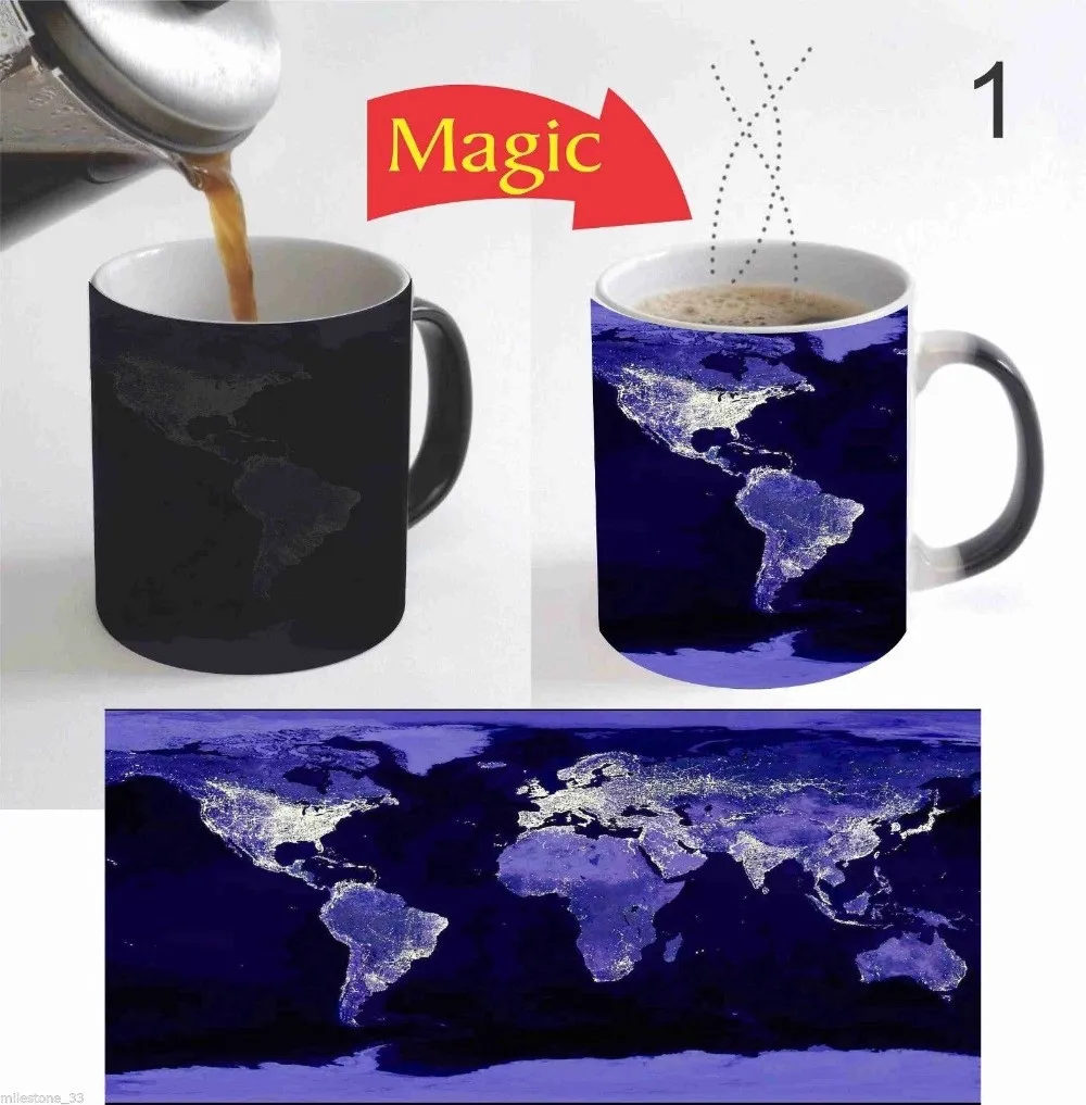 Карта Мира Кружки тепла изменение цветная чашка для кофе передачи Керамика Чай