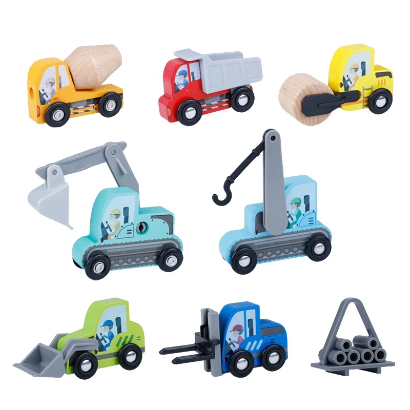 

8PCS Wooden Mini Cars Truck Engineering Vehicle Model Toys Kids Education Toys Simulation Cars Baby Boys Gift