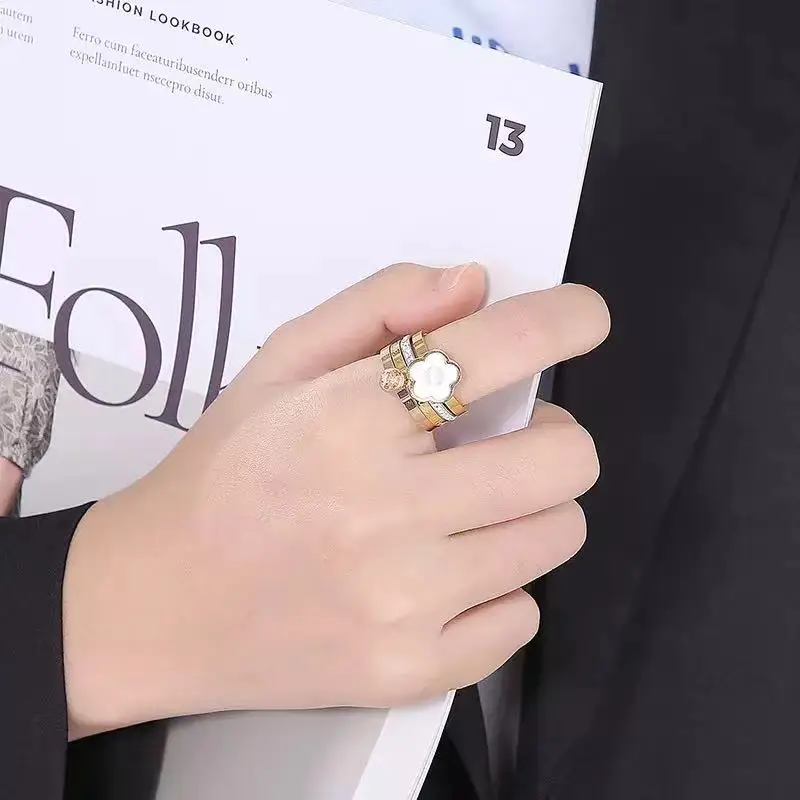 4 in 1 Ring Multi-layer Mujer Anillos Rings Mix Color Stainless Steel Bands Flower For Best friends Splittable Friendship |