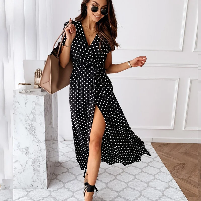 

Vestido De Verano Largo De Talla Grande Con Estampado De Lunares, Bohemio, Playa, Vacaciones, 2021 Women Dress