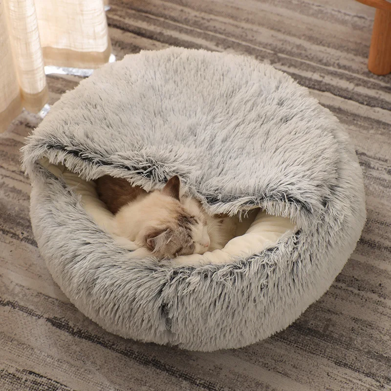 

Двойная кровать для кошек, теплый удобный домик для щенков, мягкое длинное плюшевое гнездо для маленьких собак, 2 в 1, кровать для сна для коше...