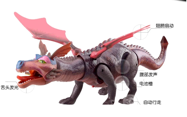 The Electric Fire Dragon Simulation Animal Toy Dinosaur Red Wings Acousto-optic Toys For Children Unisex Electronic Sounding
