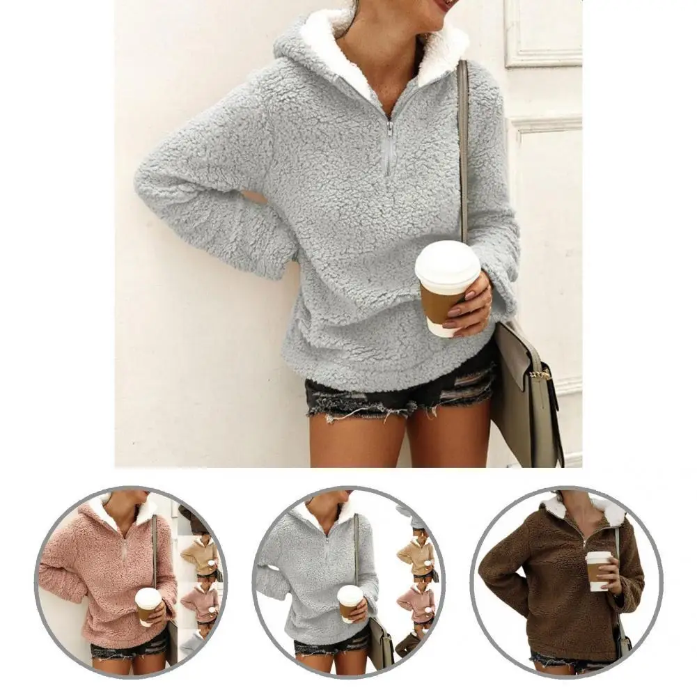 

Модная осенне-зимняя однотонная пушистая Толстовка с длинным рукавом и воротником-молнией, пушистая толстовка, свитшот, пальто