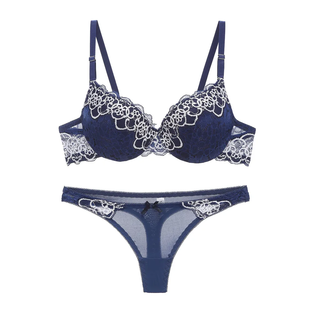 Женское нижнее белье комплект из 2 предметов кружевной бюстгальтер с вышивкой