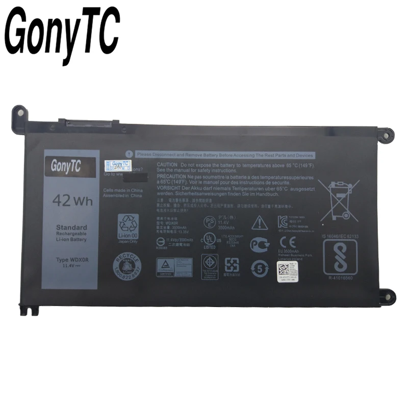 GONYTC WDX0R оригинальный ноутбук Батарея 3CRH3 T2JX4 WDXOR для DELL 15MF PRO-1508T Inspiron 13 5000 5368 5378 |