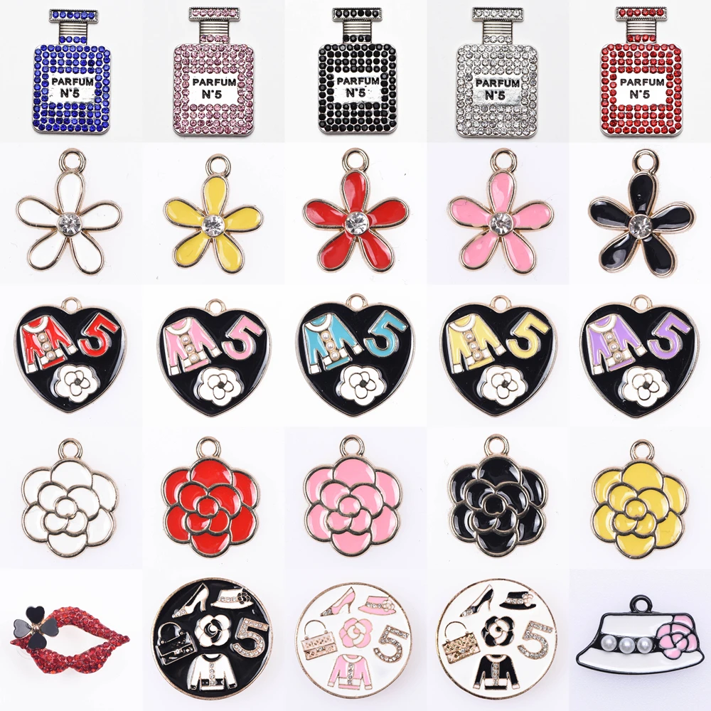 

1 Pcs Metal Croc Shoes Charms Perfume Bottle Colorful Heart Decoration Cartoon Women Set Bracelet Accessories Girl Red Flower