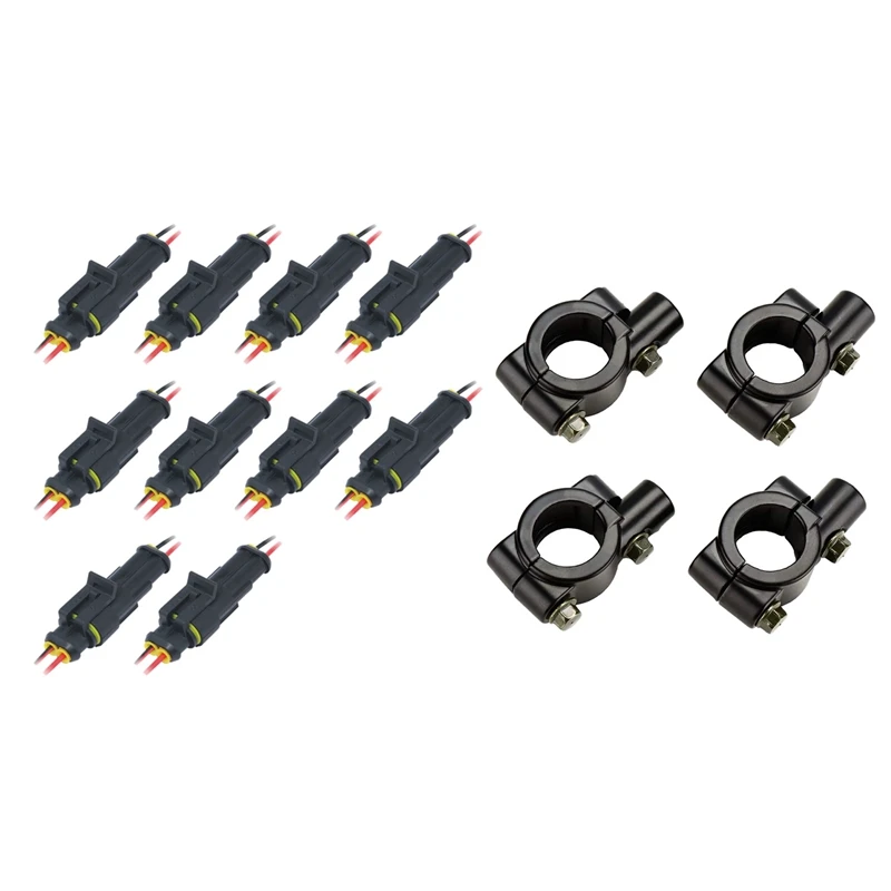 

10 шт. 2Pin способ мужской женский Электрический вилка соединителя с проводом комплект с 4 шт. руль зеркало крепление 7/8 дюймов Руль кронштейн