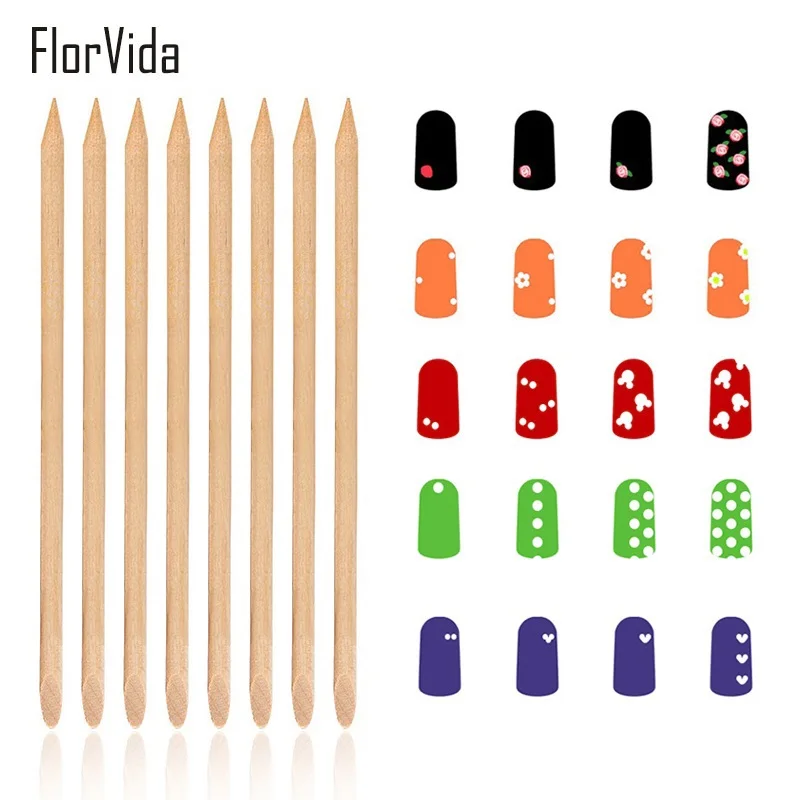 FlorVida 100pcs Set Wood Orange Sticks Cuticle Pusher Nail Art Tools For Gel Polish Remover as Dotting Pen Manicure