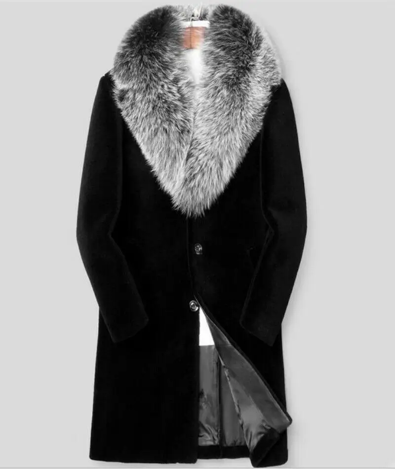 

Luxury Men Big Fur Collar Faux Fur Parka Coat Faux Fox Fur Casual Winter Overcoat Business Casual Coat Warm
