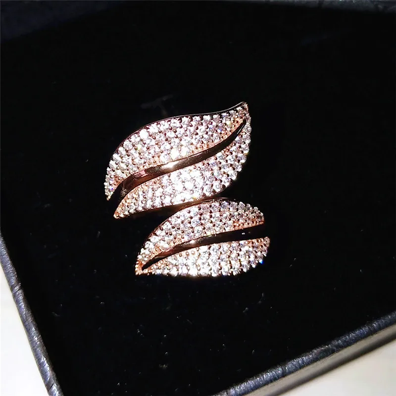 Роскошные AAA кубического циркония Micro Pave открытым кольца Установка цветок кольцо для женщин дамы обувь девочек роза кольца золотистого цвета Bague CR2034L - Цвет основного камня: Rose Gold