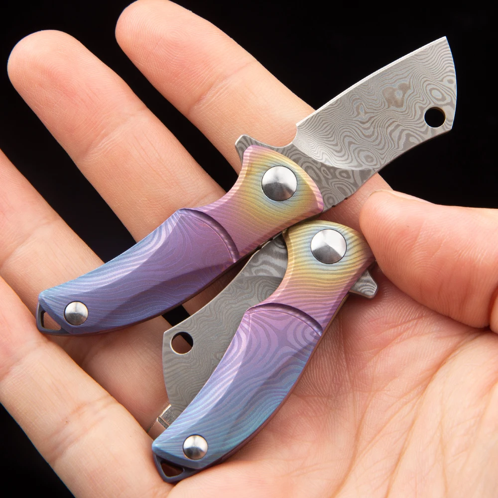 

Titanium alloy Damascus folding knife EDC multi-function tool knife outdoor camping tactical self-defense knife