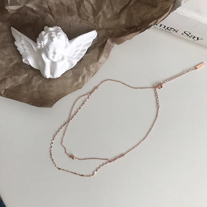 925 Стерлинговое серебро розовое золото Двухслойное bean bead короткое ожерелье с