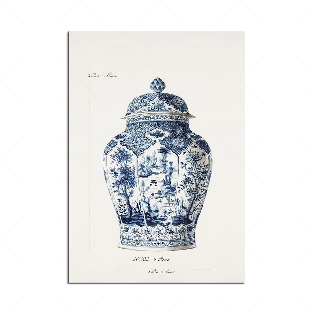 Голубая фарфоровая ваза с принтом в Корейском стиле акварельное искусство