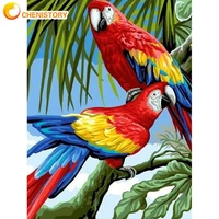 chenistory painting by numbers for adults two parrot on tree scenery paints diy framed birthday gift for home wall art decors