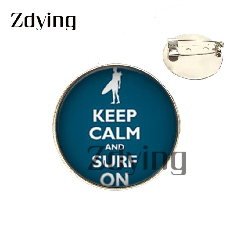 Zdying модная брошь на булавке с надписью Keep Calm and Surf покрытая серебром