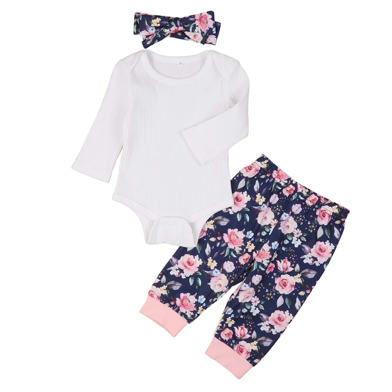 

Autumn 3PCS Newborn Baby Girls Flower Printed Long Sleeve Bodysuit Pants Headband Toddler Instagramable Outfits 0-24M