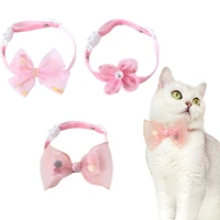 lace cat collar breakaway with cute bow tie cute flower adjustable safety kitten collars accessories for cats small dogs pink