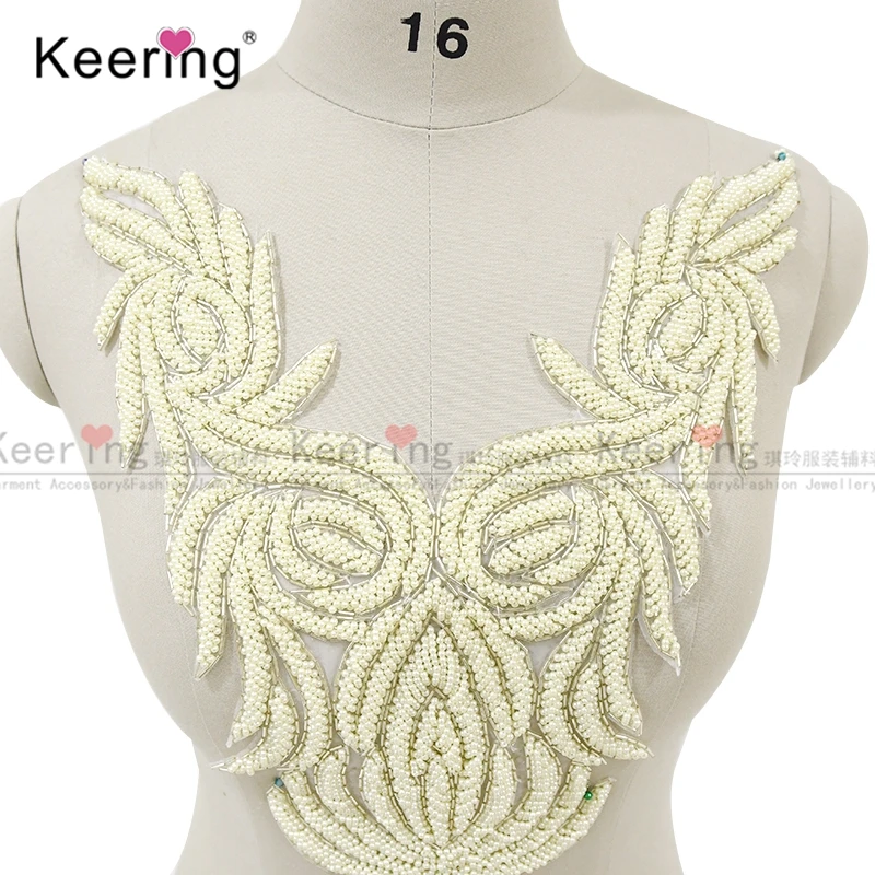 Жемчужная большая аппликация ручной работы для свадебного платья. WDP 072|Заплатки|