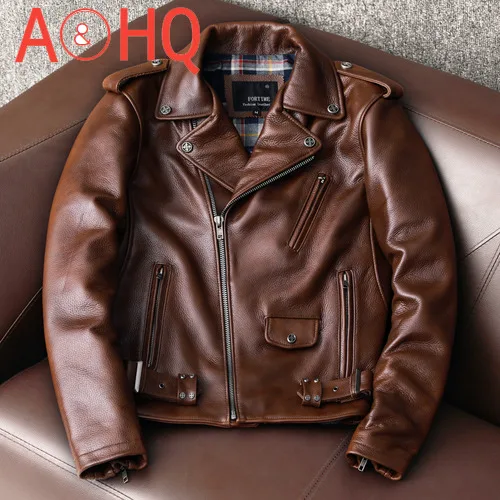 

Genuine Cow Leather Jacket Men Clothing Motorcycle Sheepskin Coat Autumn Spring Brown Biker Jacket for Men Style 2021 KJ
