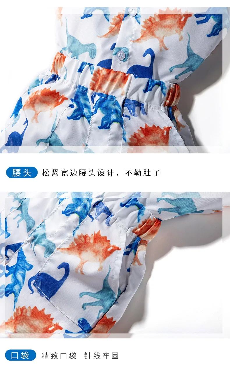 Костюм Джентльмена для мальчиков рубашка с мультяшным принтом динозавра + шорты