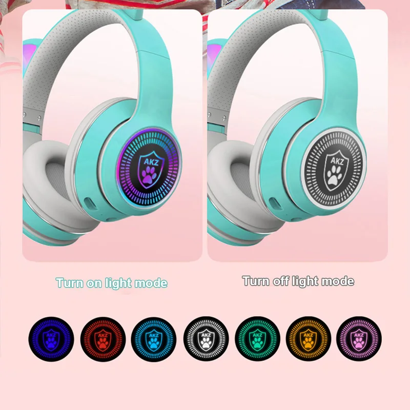 

Wireless Headphones Cat Ear Headphones Bluetooth 5.0 Foldable Noise Reduction Headset With Mic Over Ear Earphone TF Headset