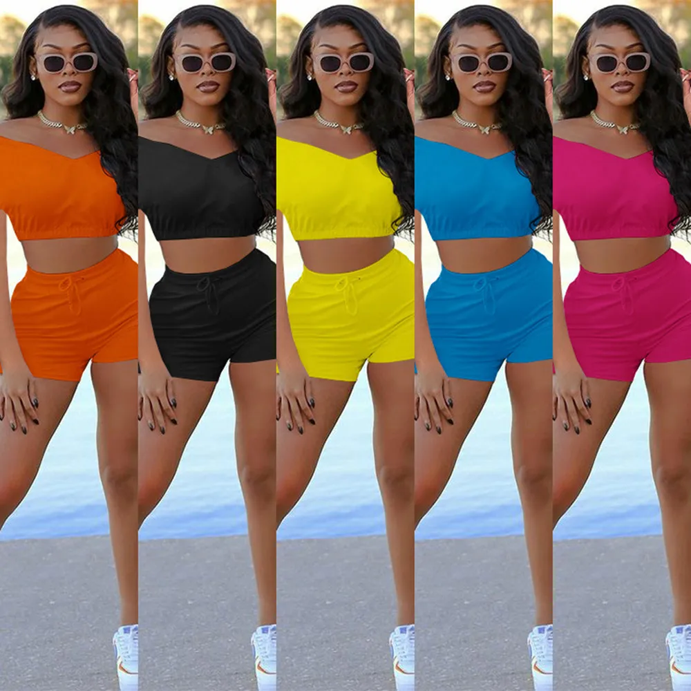 

Новый женский однотонный сексуальный комплект из 2 предметов с V-образным вырезом велосипедные шорты комплект боди спортивная уличная одеж...