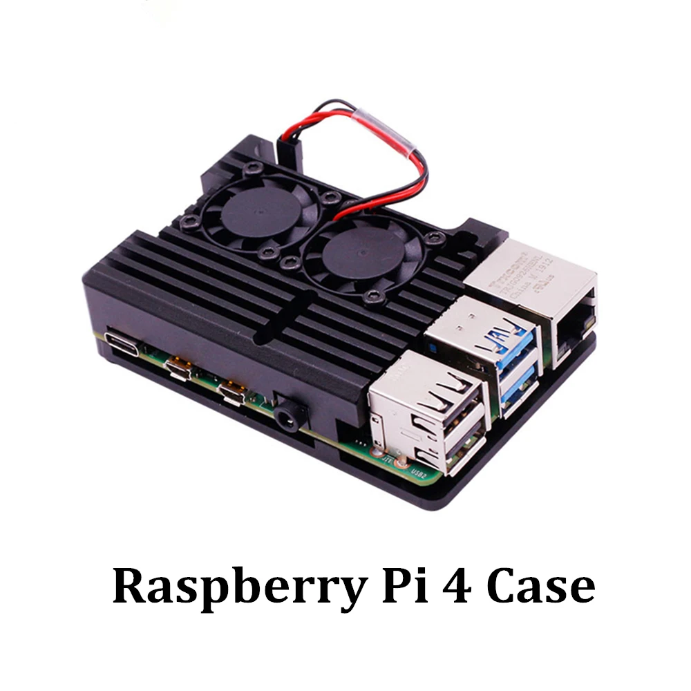 Raspberry Pi 4 Чехол Алюминиевый металлический с двойным охлаждением корпус вентилятора черный корпус для RPI 4 Модель B