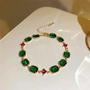 Luxury Adjustable Natural Stone Crystal Bracelet for Women Opal Metal Couple Geometric Rhinestone Jewelry Christmas Gift