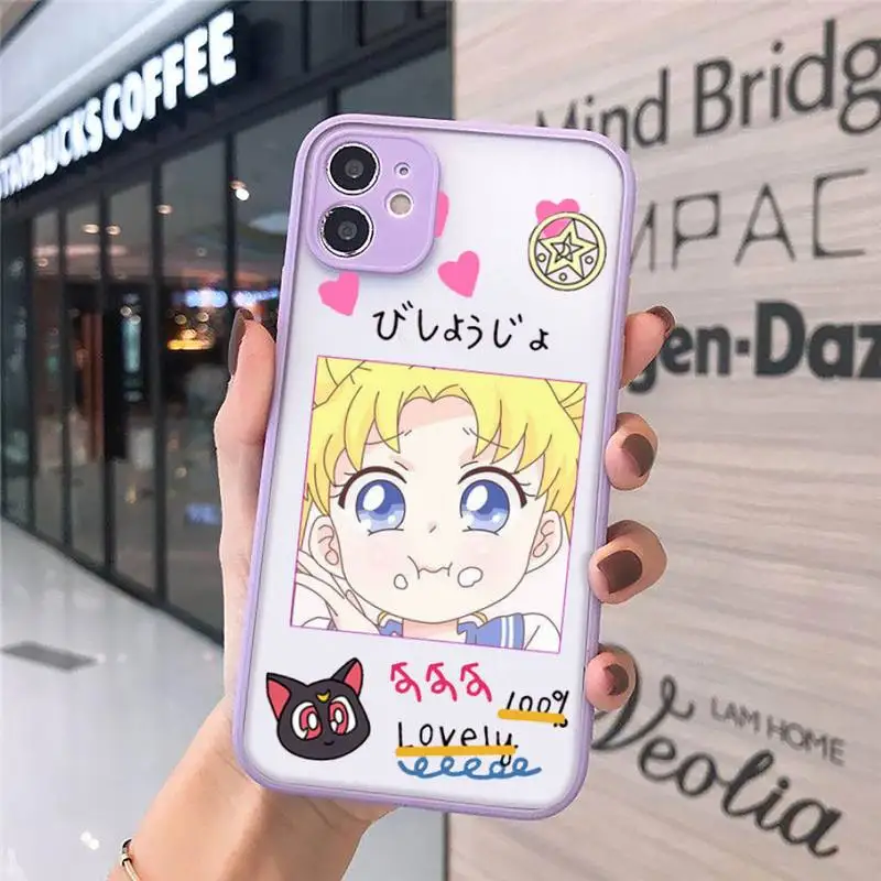 

Anime Sailor Moon cat pink Cute Japan Phone Case Matte Transparent for iPhone 7 8 11 12 s mini pro X XS XR MAX Plus cover funda