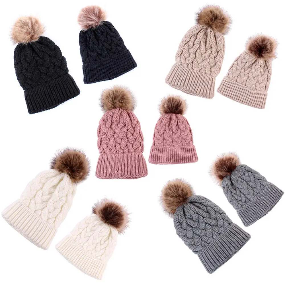 Осенне-зимние новые модные вязаные шапки для мам и детей зимние теплые шапки-бини