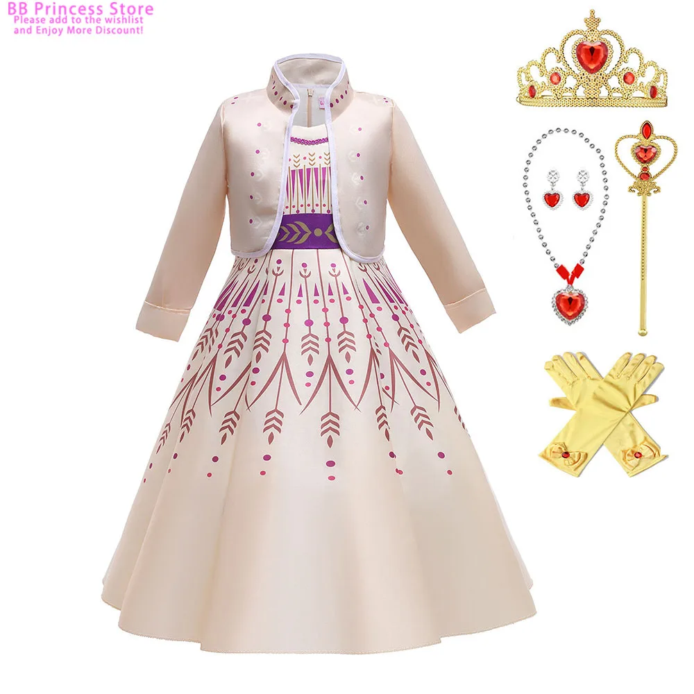 Новое платье принцессы для девочек костюм Анны косплея 2 платья Снежной королевы