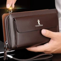 mens wallet double zipper retro luxury clutch bag leather wallet organizer big capacity passport cover male porte feuille homme