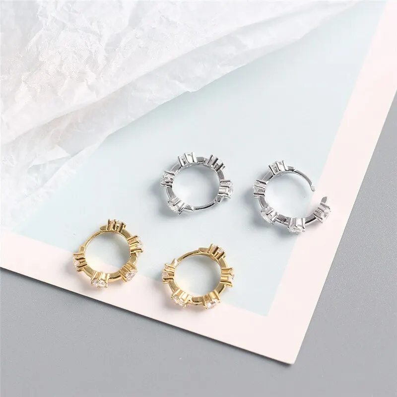 

A00603 Pretty 925 Sterling Silver Geometric Crystal Zircon Small Stud Earrings for Women Party Wedding Jewelry Accessories