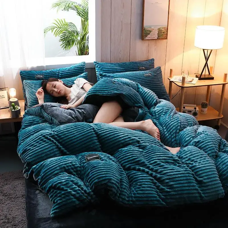 Pure color thick flannel duvet cover winter warm bedding set single double large extra luxury home textiles | Дом и сад